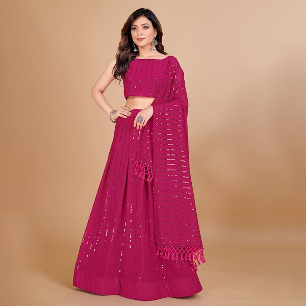 Embroidered Sequinned Semi-Stitched Lehenga & Unstitched Blouse With Dupatta