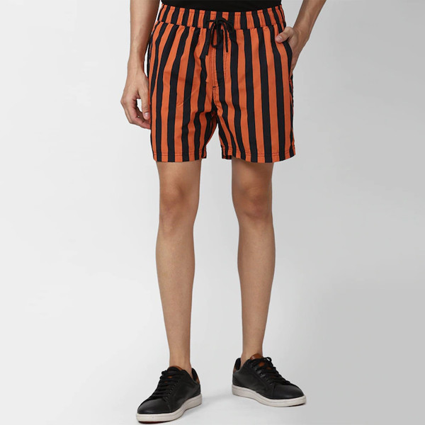 Men Rust Orange & Black Striped Swim Bottoms