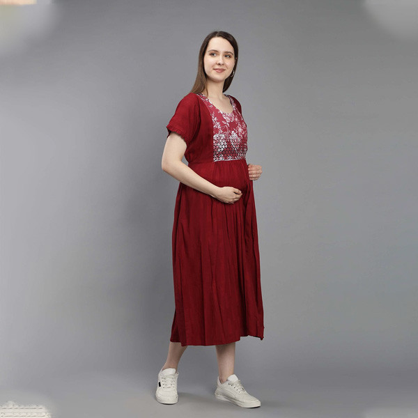 Floral Printed Maternity Empire Midi Dress