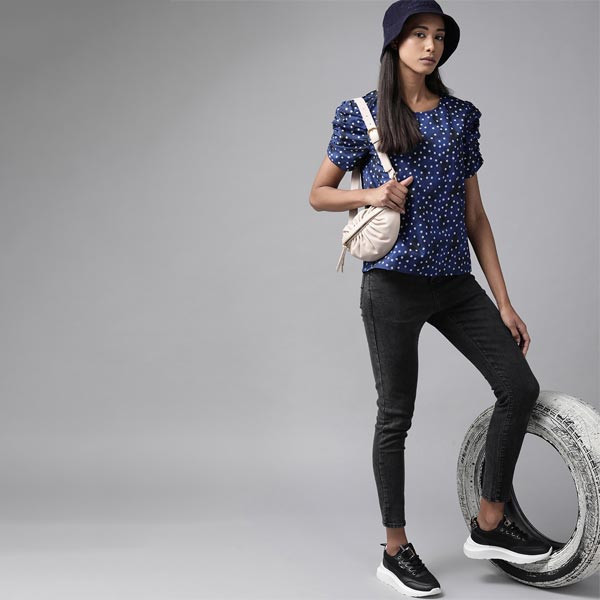 Women Blue & White Printed Pure Cotton Top