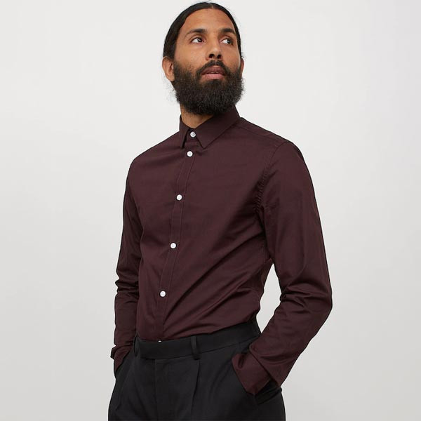 Men Red Solid Slim Fit Easy Iron Shirt
