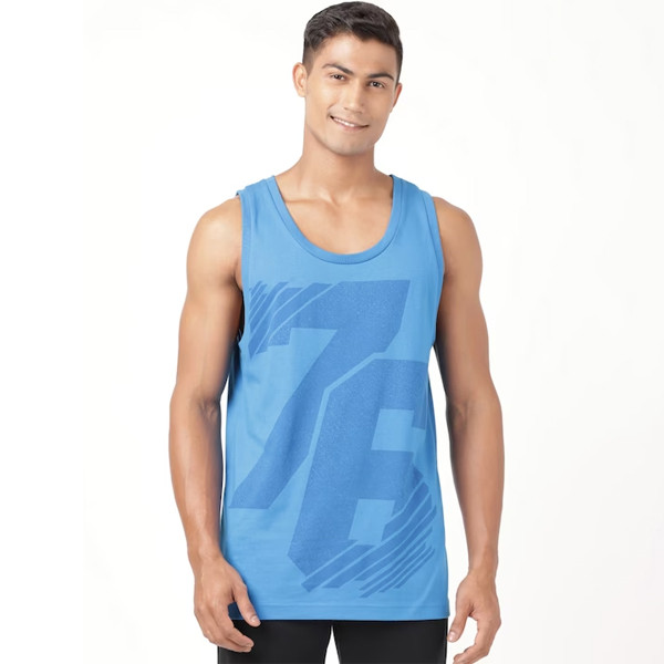 Men Blue Printed Sleeveless Cotton Innerwear Vests