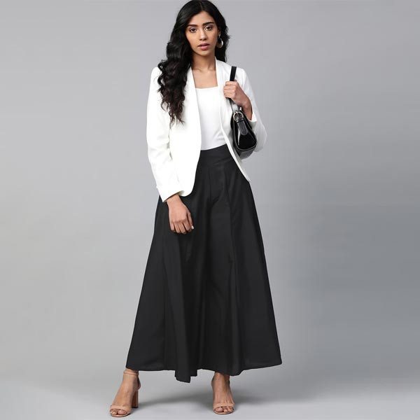 Women Black Solid Flared Palazzos