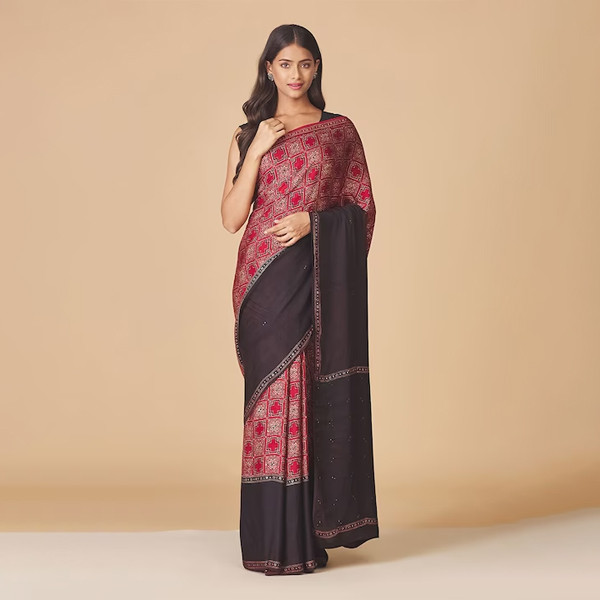 Maroon & Black Ethnic Motifs Saree