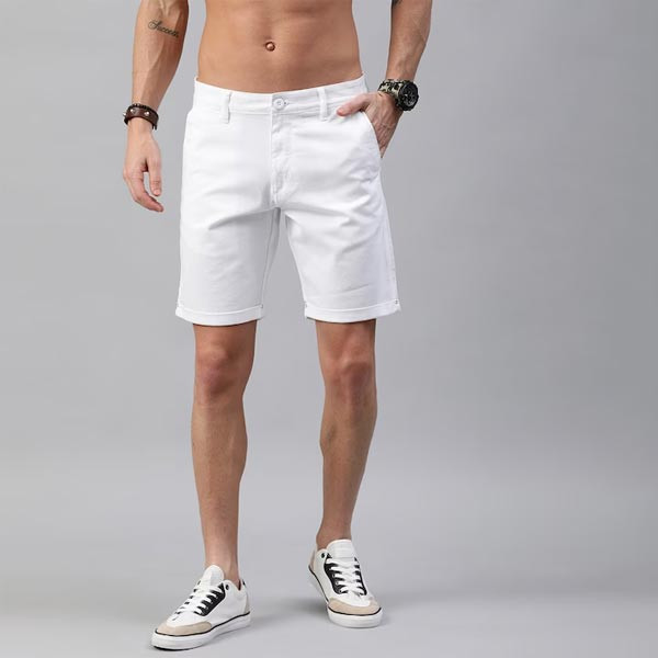Men White Solid Regular Fit Shorts