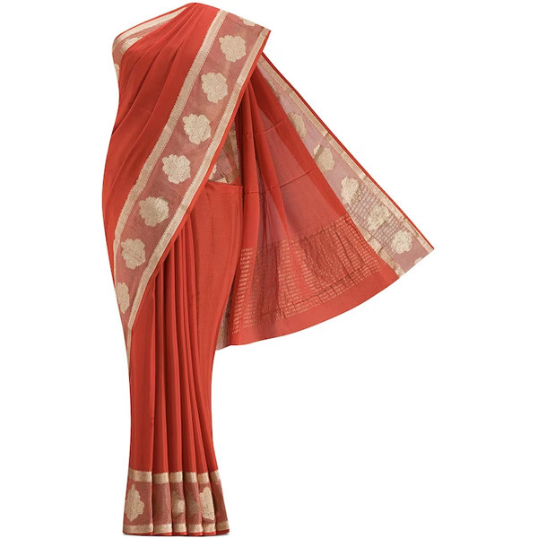 Red & Gold-Toned Woven Design Zari Pure Cotton Saree