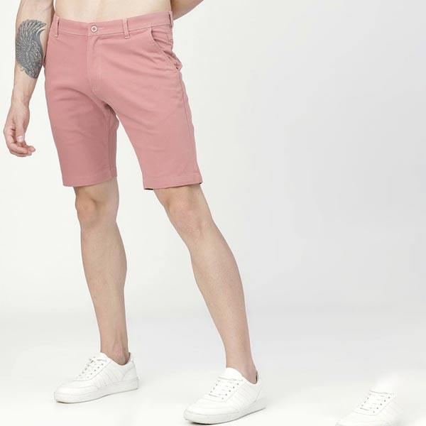 Men Pink Solid Slim Fit Regular Shorts