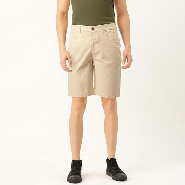 Men Beige Twill Weave Solid Slim Fit Chino Shorts
