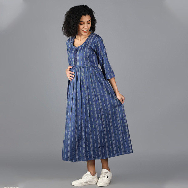 Blue Ethnic Motifs Maternity Empire Maxi Dress