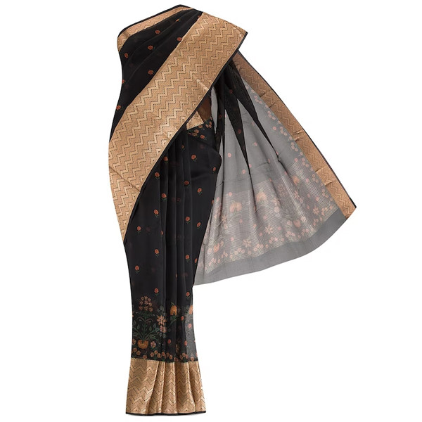Black & Gold-Toned Woven Design Zari  Saree