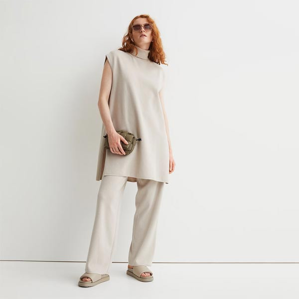 Women Beige Polo-Neck Tunic